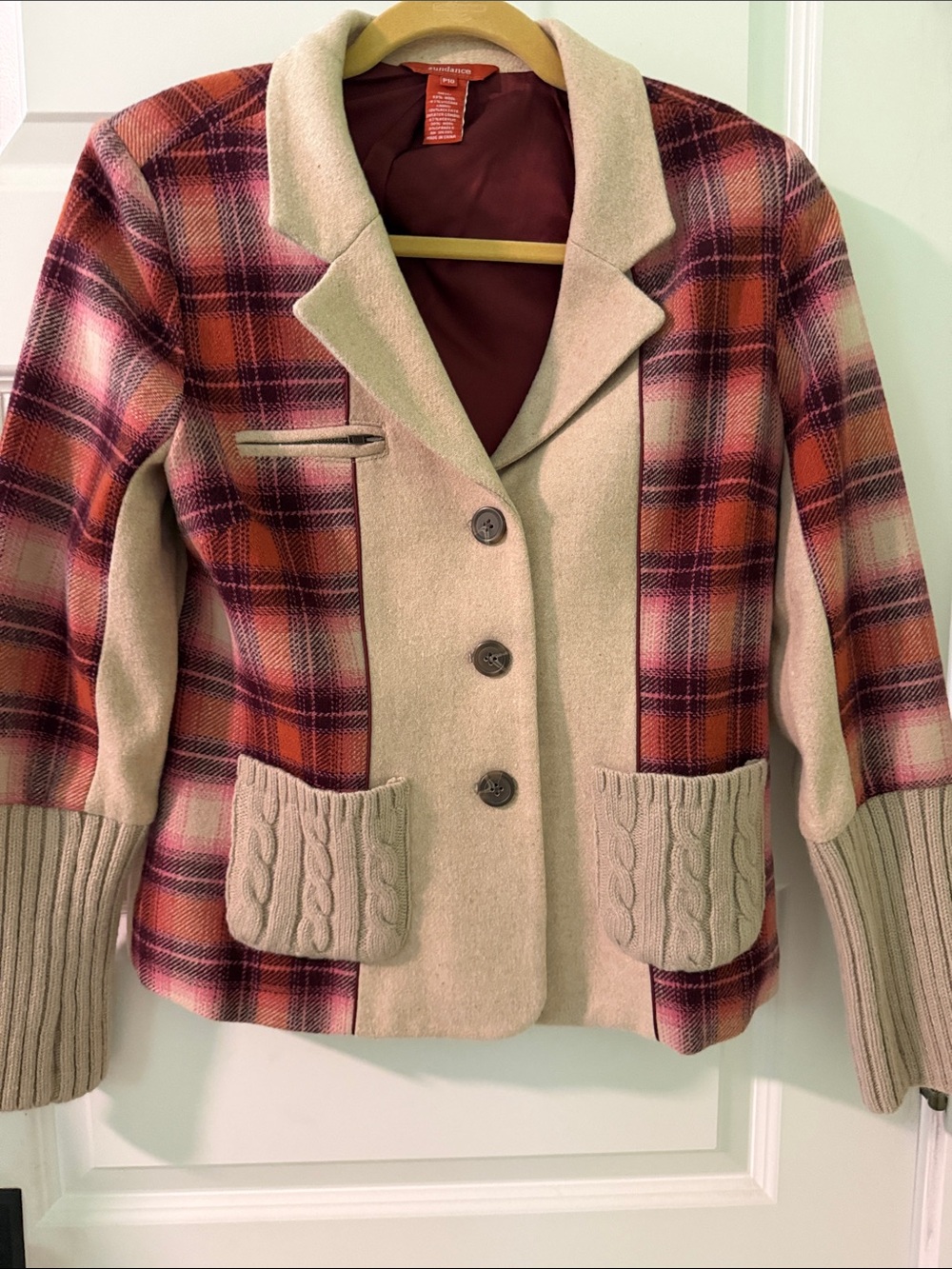 Sundance Plaid Wool-Blend Blazer in Red and Cream